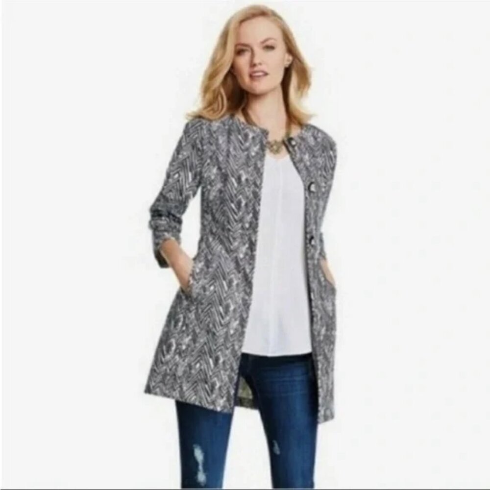 CAbi Zig Zag Chevron Zebra Ponte Knit Jacket Coat Size L
